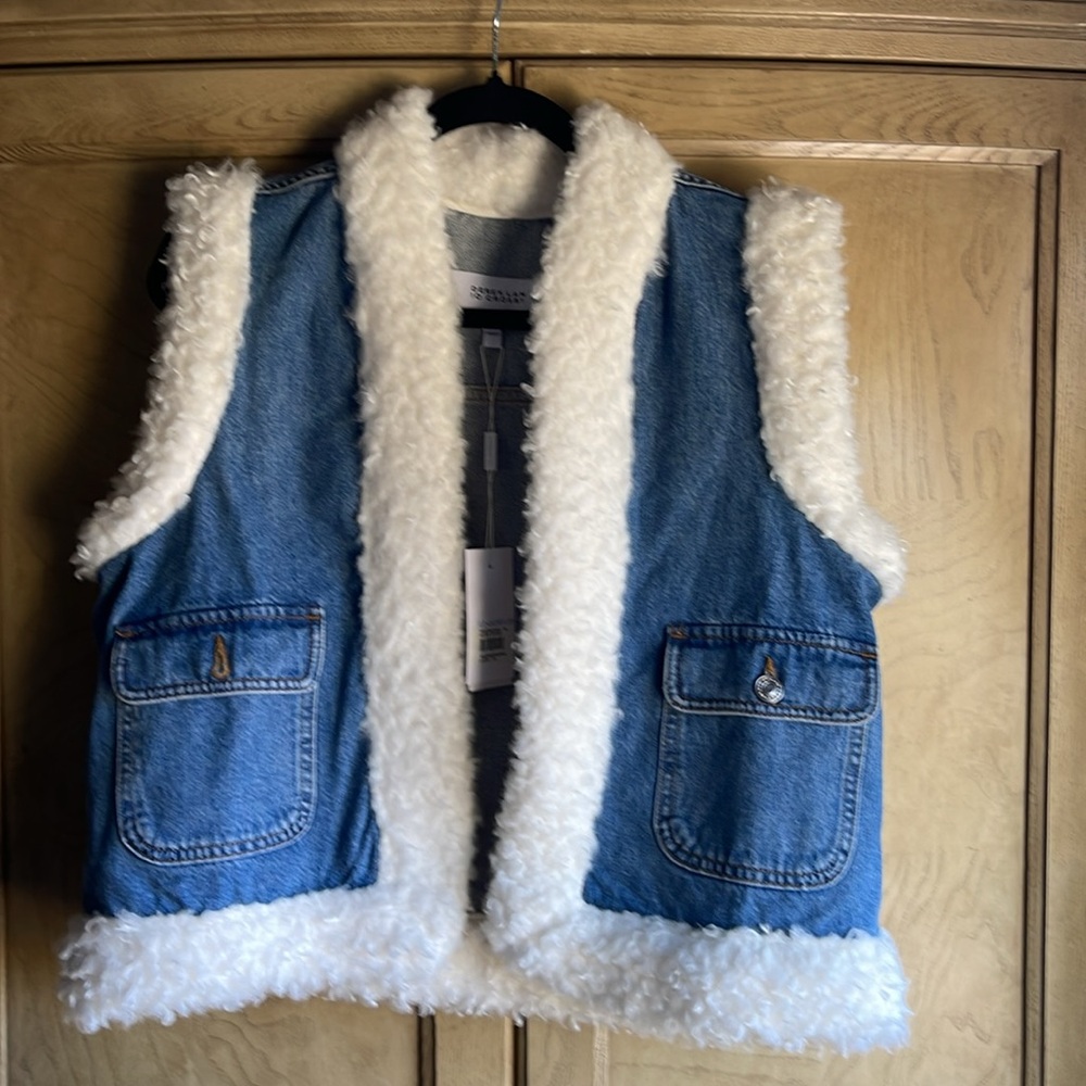 Derek Lam 10 Crosby 🔥 Jaime Denim Sherpa Vest - Picture 2 of 12